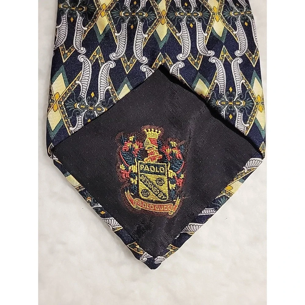 🇮🇹 Paolo‎ Gucci Silk Tie Vintage Made In Italy Elegant Print 
